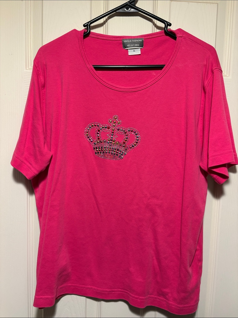 Women's Hot Pink Short-Sleeve Tee with Rhinestone Crown